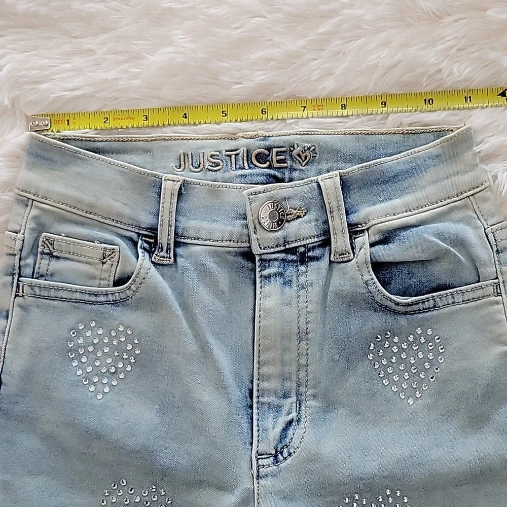 Justice Rhinestone Heart Mini Mom Jeans Light Wash Girls Size 12 Slim